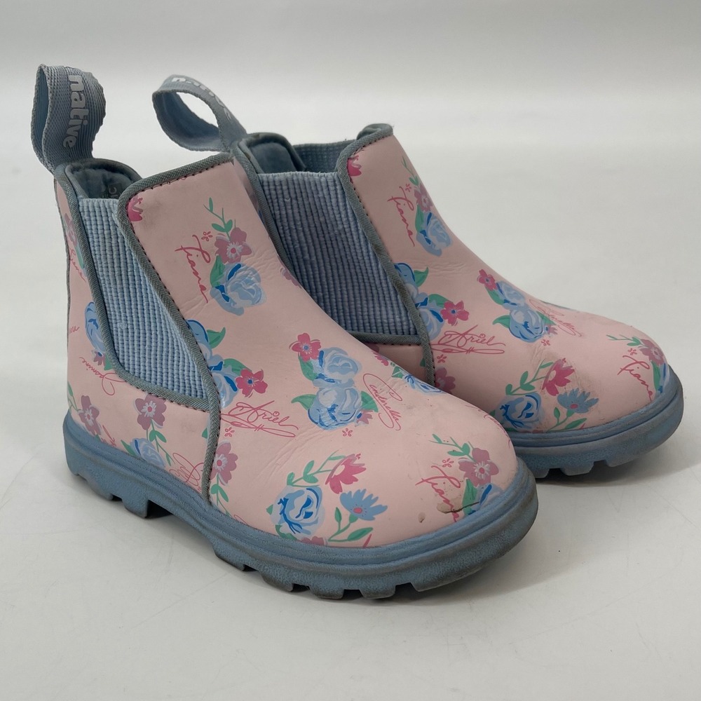 Native Shoes Disney Princess Pink Blue Rain Boots Kids C7 Floral‎ Ankle